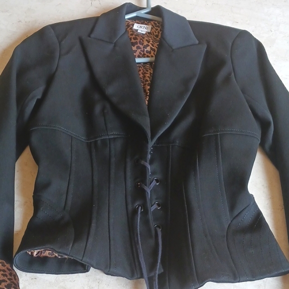 Women's Dress Jacket/Blazer "Vintage" Cache sz0, NEW black- animal print lining/ - Picture 15 of 16